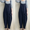 4XL Womens Sleeveless Dungarees Rompers Cotton Linen Jumpsuit Loose Preppy Style Pants Casual Pocket Overalls Playsuits