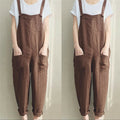 4XL Womens Sleeveless Dungarees Rompers Cotton Linen Jumpsuit Loose Preppy Style Pants Casual Pocket Overalls Playsuits