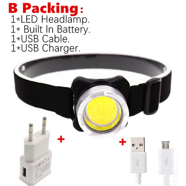 Drop Shipping USB Rechargeable Headlamp Mini Portable Headlight torch Head lamp flashlight Have battery Red / white LED headlamp
