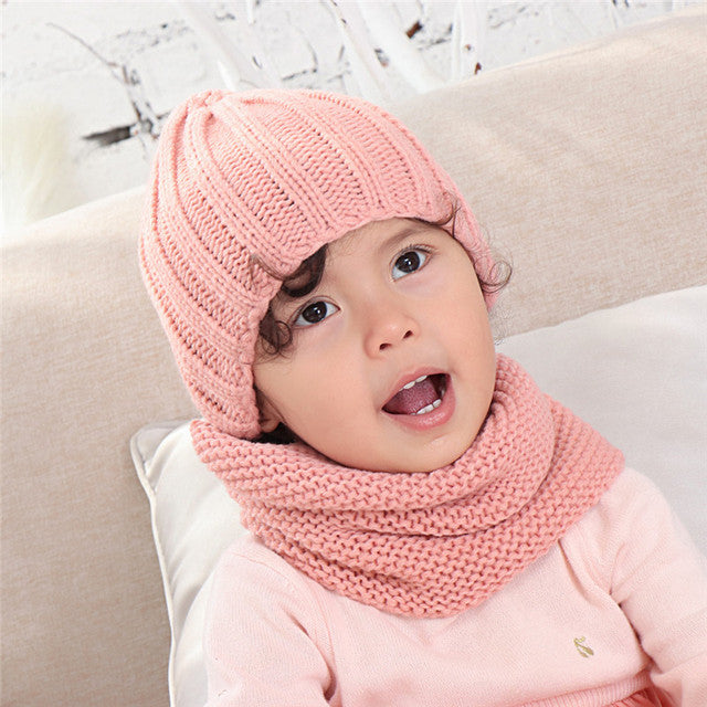 Multicolor hat and scarf for children solid acrylic kids hat with a scarf knit girls boy hats scarves set winter accessories