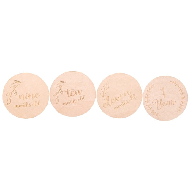 Wooden Baby Month Milestone Card Newborn Birth Month Birthday Milestone Wooden Teether Baby Kids Photography Props Toy