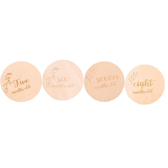 Wooden Baby Month Milestone Card Newborn Birth Month Birthday Milestone Wooden Teether Baby Kids Photography Props Toy