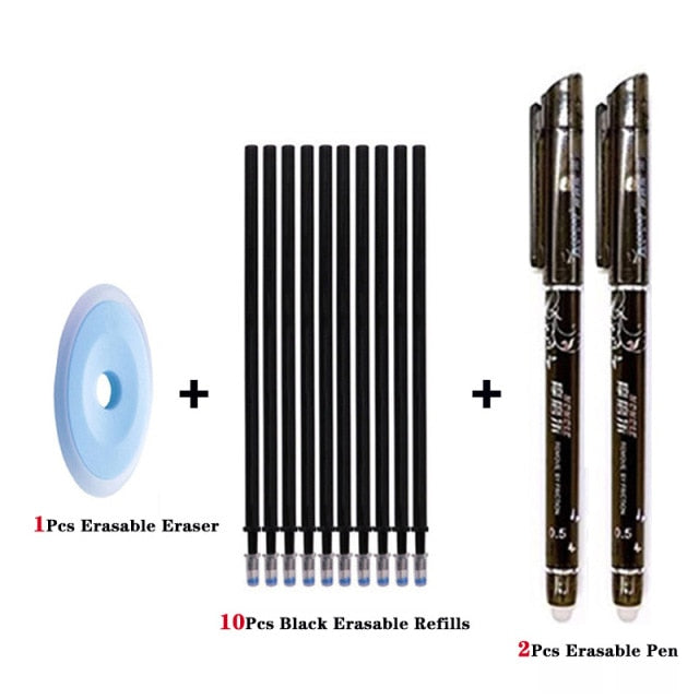 Erasable Pen Set 0.5mm Blue Black Color Ink Writing Gel Pens Refills Rods Washable Handle for School Office Stationery Supplies