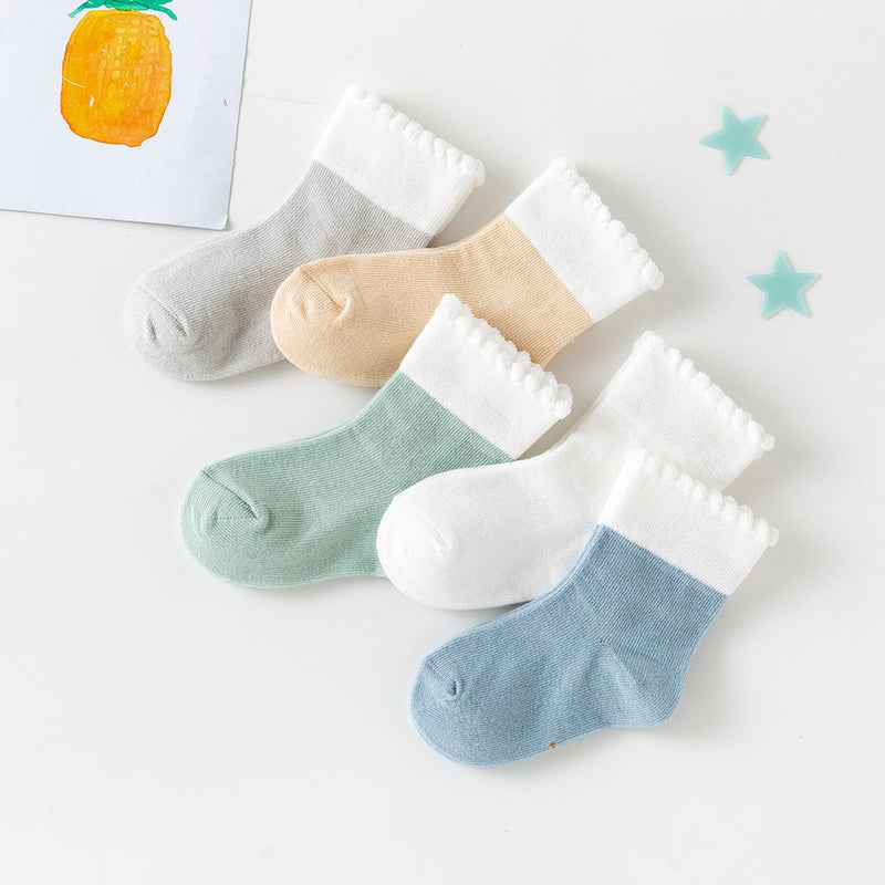 5Pairs/lot 0-2Y Baby Socks Summer Cotton Solid Colorful Kids Socks Girls Cute Newborn Boys Toddler Socks Baby