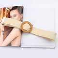 Vintage Boho Braided Waist Belt Summer Solid Female Belt Round Wooden Smooth Buckle Fake Straw Wide Belts For Women Hot Sale
