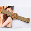 Vintage Boho Braided Waist Belt Summer Solid Female Belt Round Wooden Smooth Buckle Fake Straw Wide Belts For Women Hot Sale