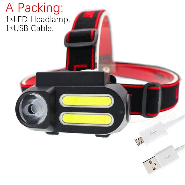 Portable Mini  XPE+2* COB LED Headlamp Work Light Waterproof Headlight Use 18650 Battery for Night Lighting Flashlight head lamp