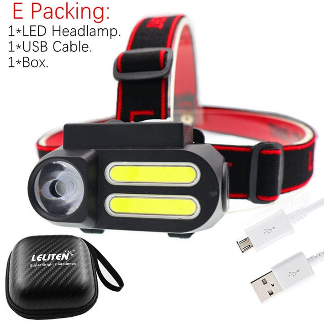 Portable Mini  XPE+2* COB LED Headlamp Work Light Waterproof Headlight Use 18650 Battery for Night Lighting Flashlight head lamp