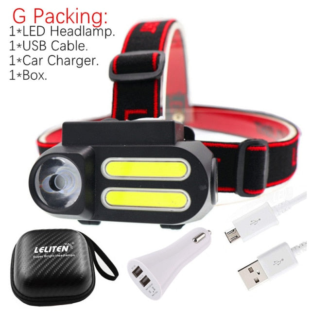 Portable Mini  XPE+2* COB LED Headlamp Work Light Waterproof Headlight Use 18650 Battery for Night Lighting Flashlight head lamp