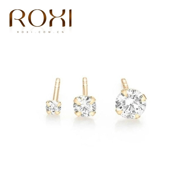 ROXI 3PCS 2/3/4mm 925 Sterling Silver Four-claw Solitaire Piercing Earrings for Women Girls Lovely Round Cartilage Stud Earring
