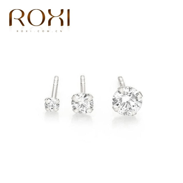 ROXI 3PCS 2/3/4mm 925 Sterling Silver Four-claw Solitaire Piercing Earrings for Women Girls Lovely Round Cartilage Stud Earring