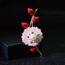 CINDY XIANG Shell And Pearl Flower Brooches For Women Elegant Fashion Pin Red Crystal Brooch Wedding Jewelry High Quality