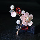 CINDY XIANG Shell And Pearl Flower Brooches For Women Elegant Fashion Pin Red Crystal Brooch Wedding Jewelry High Quality