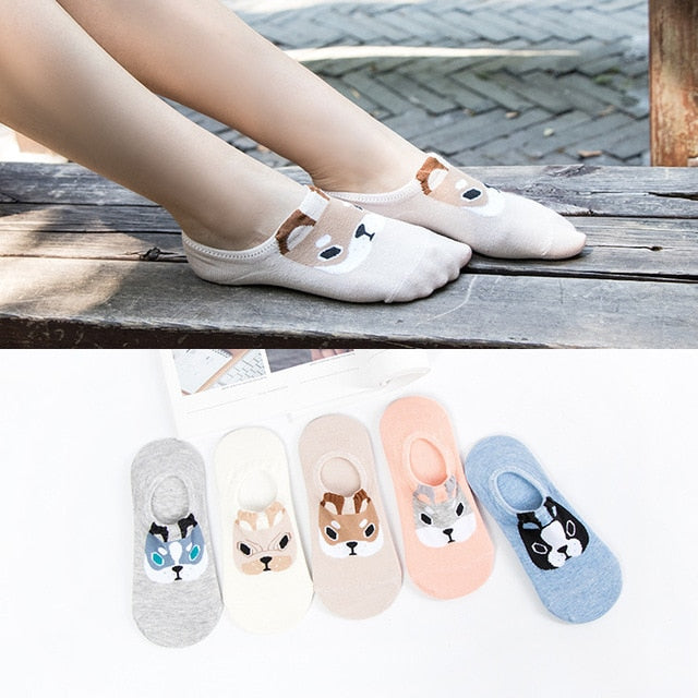 5 Pairs Lot Cotton Women Socks Female Casual Boat 3D Pack Cartoon Harajuku Unicron Cat Cute Invisiable Funny Girl Ankle Sock Set