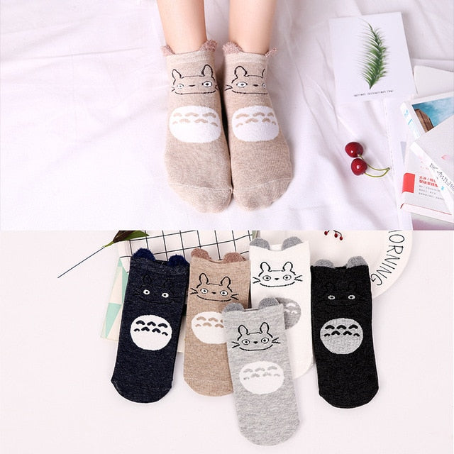 5 Pairs Lot Cotton Women Socks Female Casual Boat 3D Pack Cartoon Harajuku Unicron Cat Cute Invisiable Funny Girl Ankle Sock Set