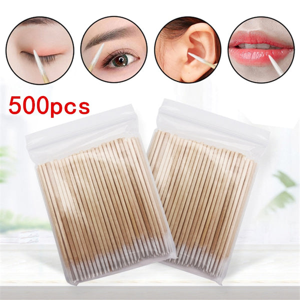 500pcs Wooden Cotton Swabs Stick for Ears Cleaning Eyebrow Lips Eyeliner Tattoo Makeup Cosmetics Tools Jewelry Clean Sticks Buds