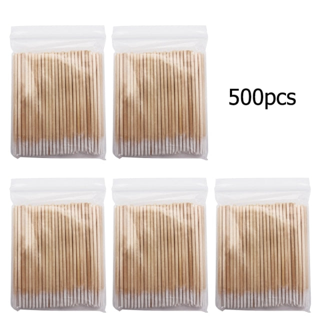 500pcs Wooden Cotton Swabs Stick for Ears Cleaning Eyebrow Lips Eyeliner Tattoo Makeup Cosmetics Tools Jewelry Clean Sticks Buds