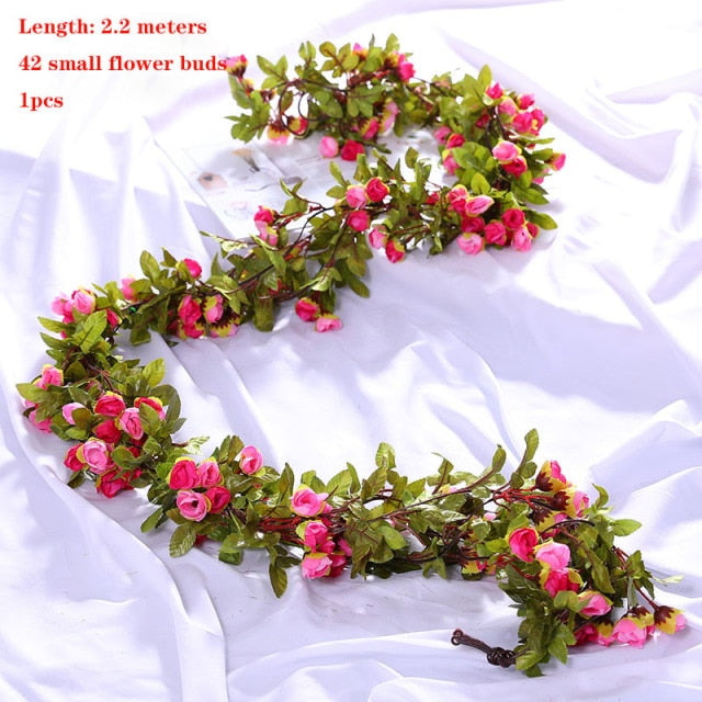 Hot 2M Wisteria Artificial Flower Vine Wreath Wedding Arch Decoration Fake Plant Leaf Rattan Trailing Fake Flower Ivy Wall