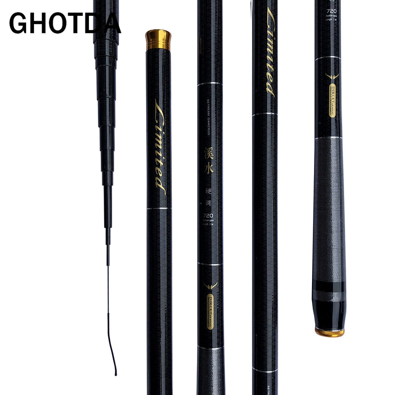 GHOTDA Ultralight SuperHard Stream Hand Pole Carbon Fiber Casting Telescopic Fishing Rods Fish Tackle 3.6/4.5/5.4/6.3/7.2 Meters