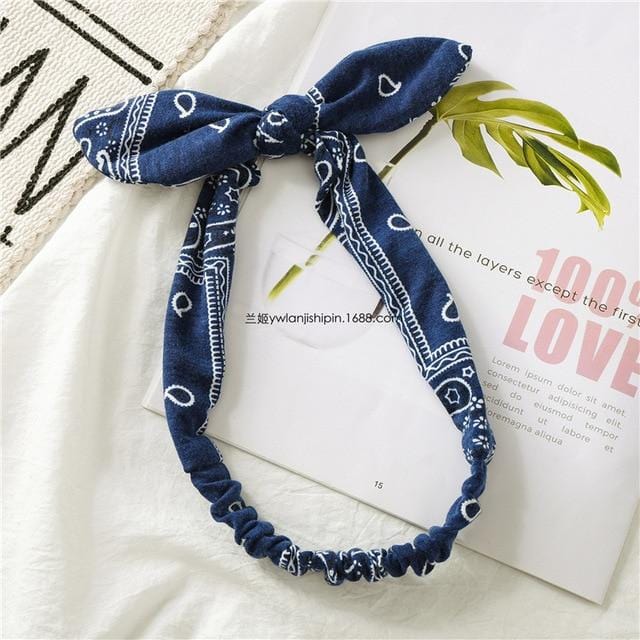 Women Rabbit Ear Print Headbands Retro Hair Accessories Knotted Turban Bandage Bandanas Hairband Headwrap Hair Bands