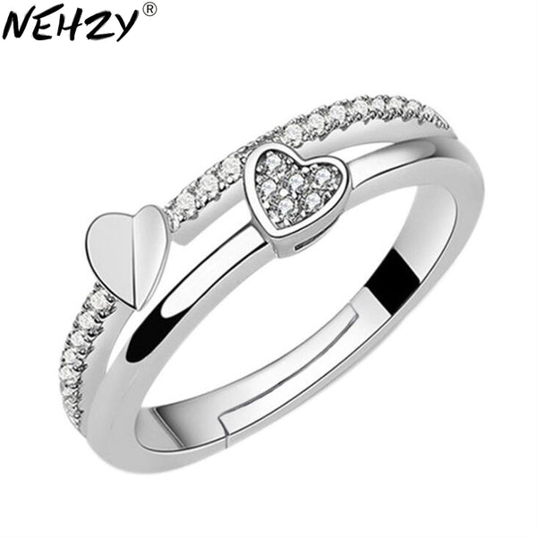 NEHZY  925 sterling silver New Woman Cubic zirconia silver ring opening the adjustable ring asymmetrical heart-shaped jewelry