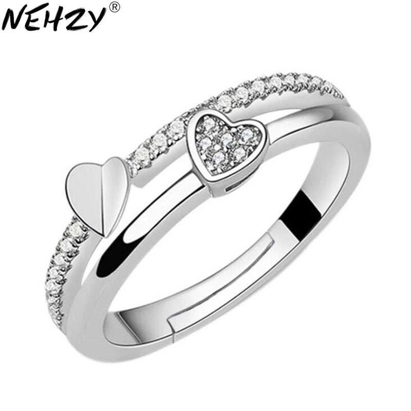NEHZY  925 sterling silver New Woman Cubic zirconia silver ring opening the adjustable ring asymmetrical heart-shaped jewelry
