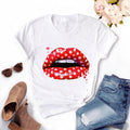 Women Red Mouth Lip Kiss Printed Girl Black Tshirt Summer Funny Leopard Graphic Tee Shirt Femme Vogue Harajuku T Shirt,Drop Ship
