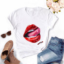 Women Red Mouth Lip Kiss Printed Girl Black Tshirt Summer Funny Leopard Graphic Tee Shirt Femme Vogue Harajuku T Shirt,Drop Ship