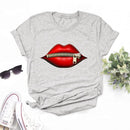 Women Red Mouth Lip Kiss Printed Girl Black Tshirt Summer Funny Leopard Graphic Tee Shirt Femme Vogue Harajuku T Shirt,Drop Ship