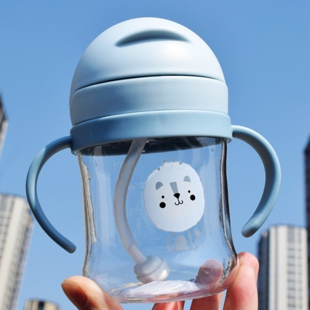 250ML Cartoon Baby Feeding Bottle Infant Children Drinking Bottle Kids PP Non-spill Portable Straw Water Bottle Drinkware