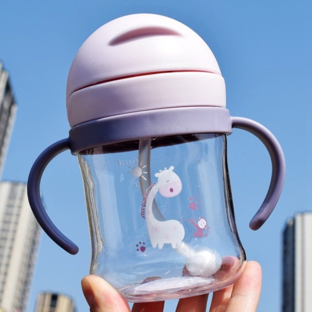 250ML Cartoon Baby Feeding Bottle Infant Children Drinking Bottle Kids PP Non-spill Portable Straw Water Bottle Drinkware