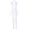 Simenual Solid Bodycon Halter Women Long Jumpsuits Skinny Backless Sleeveless Workout Overalls Sportswear Fashion Basic Jumpsuit