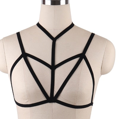 JLX.HARNESS Pentagram Bondage Body Harness Lingerie Goth Crop Tops Cage  Lingerie Harness Belt Harness Bra Rave Wear for Women