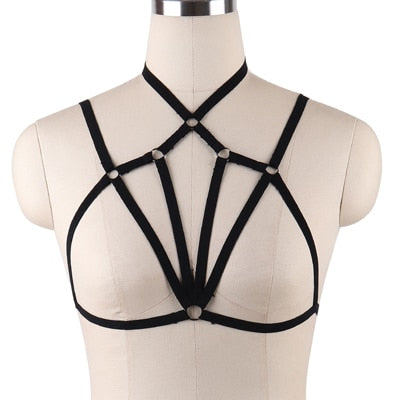 JLX.HARNESS Pentagram Bondage Body Harness Lingerie Goth Crop Tops Cage  Lingerie Harness Belt Harness Bra Rave Wear for Women