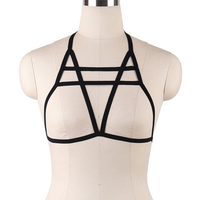 JLX.HARNESS Pentagram Bondage Body Harness Lingerie Goth Crop Tops Cage  Lingerie Harness Belt Harness Bra Rave Wear for Women