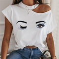 Women Lips Printed T Shirt Ladies Casual Stand Neck Tee Tops Short Sleeve Streetwear Summer Floral Plus Size Pullover T-shirts