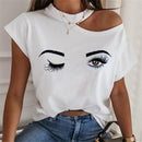 Women Lips Printed T Shirt Ladies Casual Stand Neck Tee Tops Short Sleeve Streetwear Summer Floral Plus Size Pullover T-shirts