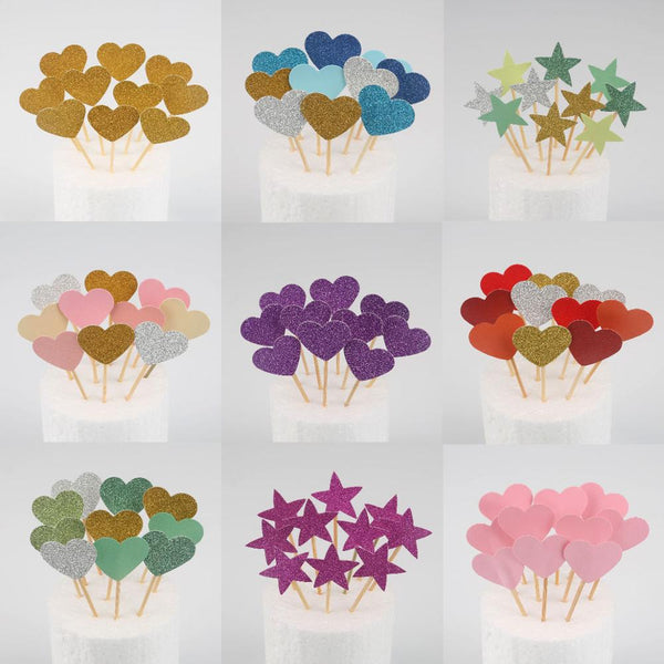 10pcs Colorful  Cake Topper Star Heart Happy Birthday Party Cake Decora Supplies Baby Shower Decoration Wedding Party