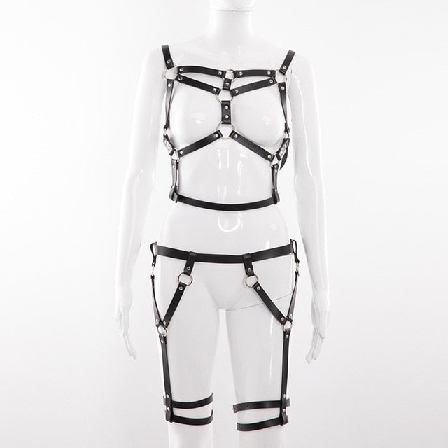 BDSM Bondage Rope Leather Harness Toys For Women Adult Game Outfit Bra And Leg Suspenders Straps Garter Belt Sex Accessories Set