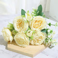 Best Selling Beautiful Rose Peony Artificial Silk Flowers Small White Bouquet Home Party Winter Wedding Decoration Fake Flowers
