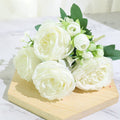 Best Selling Beautiful Rose Peony Artificial Silk Flowers Small White Bouquet Home Party Winter Wedding Decoration Fake Flowers