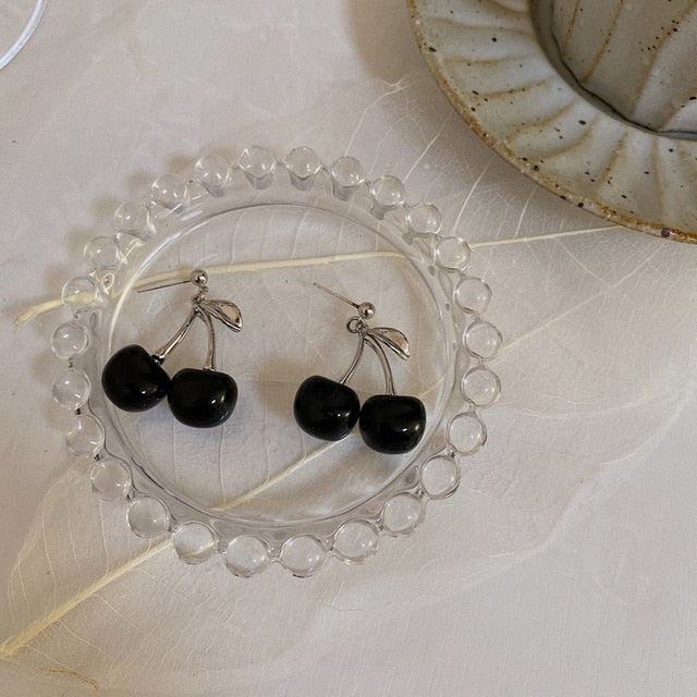 AOMU 2020 New Japan Korean Cherry Fruit Shaped Drop Earrings For Women Sweet Girls Cute Brincos Line Pendientes Jewelry Gifts
