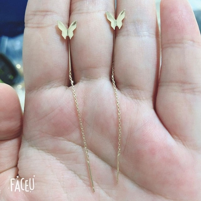 Long Tassel Butterfly Drop Earrings Silver Color 2020 Fashion Hanging Women Earrings Summer Jewelry Girls GIfts
