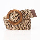 Vintage Boho Braided Waist Belt Summer Solid Female Belt Round Wooden Smooth Buckle Fake Straw Wide Belts For Women Hot Sale