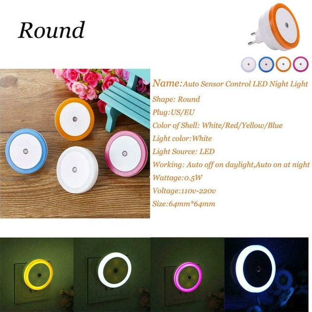 LED Night Light Mini Cute Wall Plug-in Auto Sensor Bedside Lamp For Bedroom Kid's Room Hallway Corridor Stairs EU/US 110V 220V