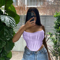 Cryptographic Sleeveless Fashion Strapless Bustier Corset Crop Tops Female Mesh Backless White Women Tops Zipper Summer 2021