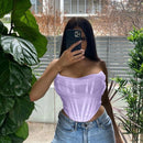 Cryptographic Sleeveless Fashion Strapless Bustier Corset Crop Tops Female Mesh Backless White Women Tops Zipper Summer 2021