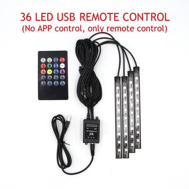 LED Car Foot Light Ambient Lamp With USB Wireless Remote Music Control Multiple Modes Automotive Interior Decorative Lights