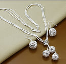 New Trendy 925 Sterling Silver Jewelry Sets Simple Fashion Insect Moon Round Ball Necklace Earrings Sets For Woman Gift