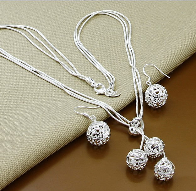New Trendy 925 Sterling Silver Jewelry Sets Simple Fashion Insect Moon Round Ball Necklace Earrings Sets For Woman Gift